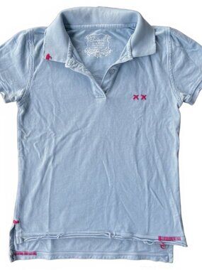 Project E Distressed Baby Blue Polo Top Small Y2K Rare